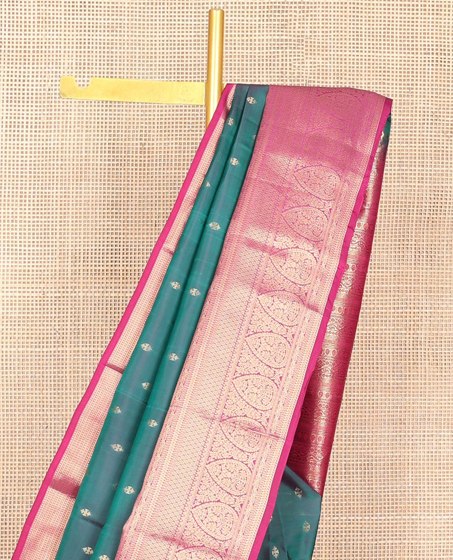 Ramar blue zari buttas Vasundhara silk mix saree, contrast traditional zari border & pallu steeped with traditional Kanchi motifs in zari