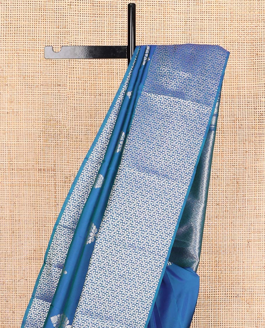 Blue zari buttas Vasundhara silk mix saree, floral zari design border, and floral jaal pallu