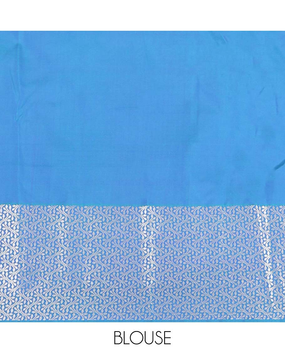 Blue zari buttas Vasundhara silk mix saree, floral zari design border, and floral jaal pallu