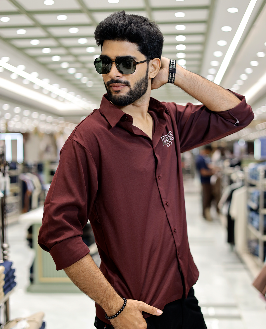 Maroon Poly-Blended Back Flap Casual Shirt