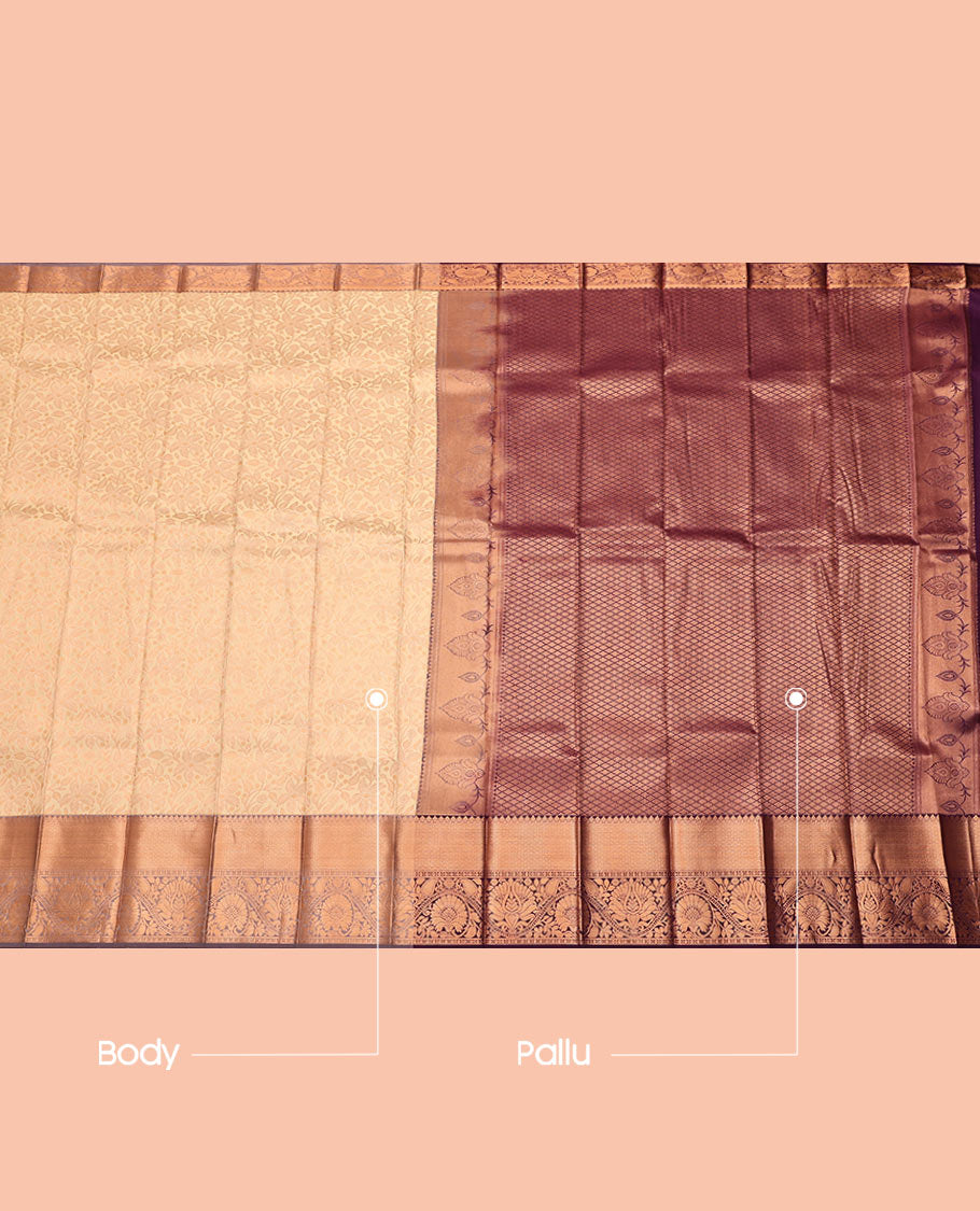 Sandal Budget Silk Saree, Sparsely Woven with Jacquard, Contrast Traditional Zari Border, Grand Pallu, and a Contrast Blouse