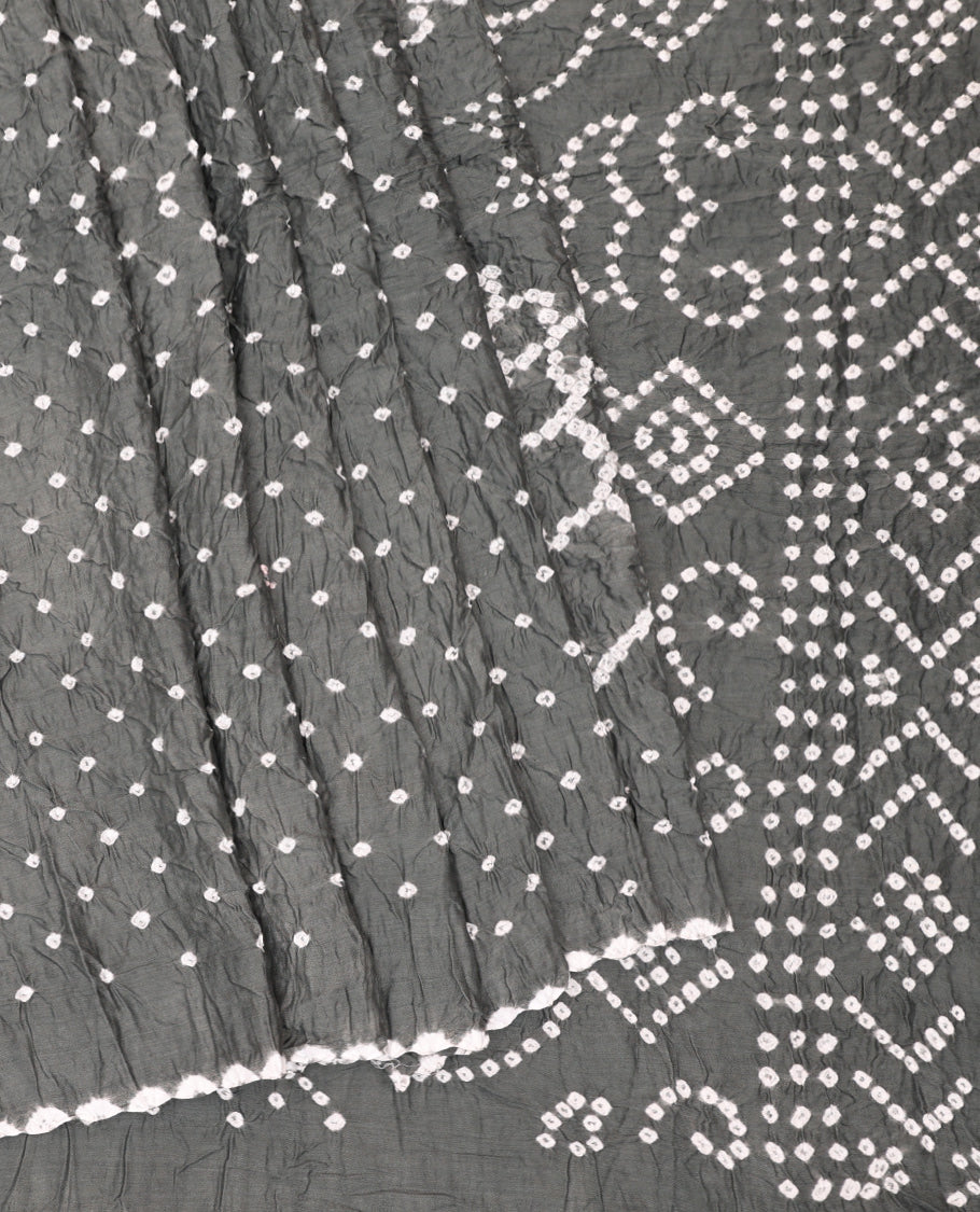 Borderless Grey Bandhani Dola Silk Saree