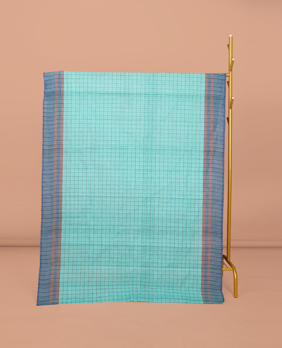 Blue Checked Chirala Cotton Saree, a Contrast Border, Striped Pallu, and a Contrast Blouse