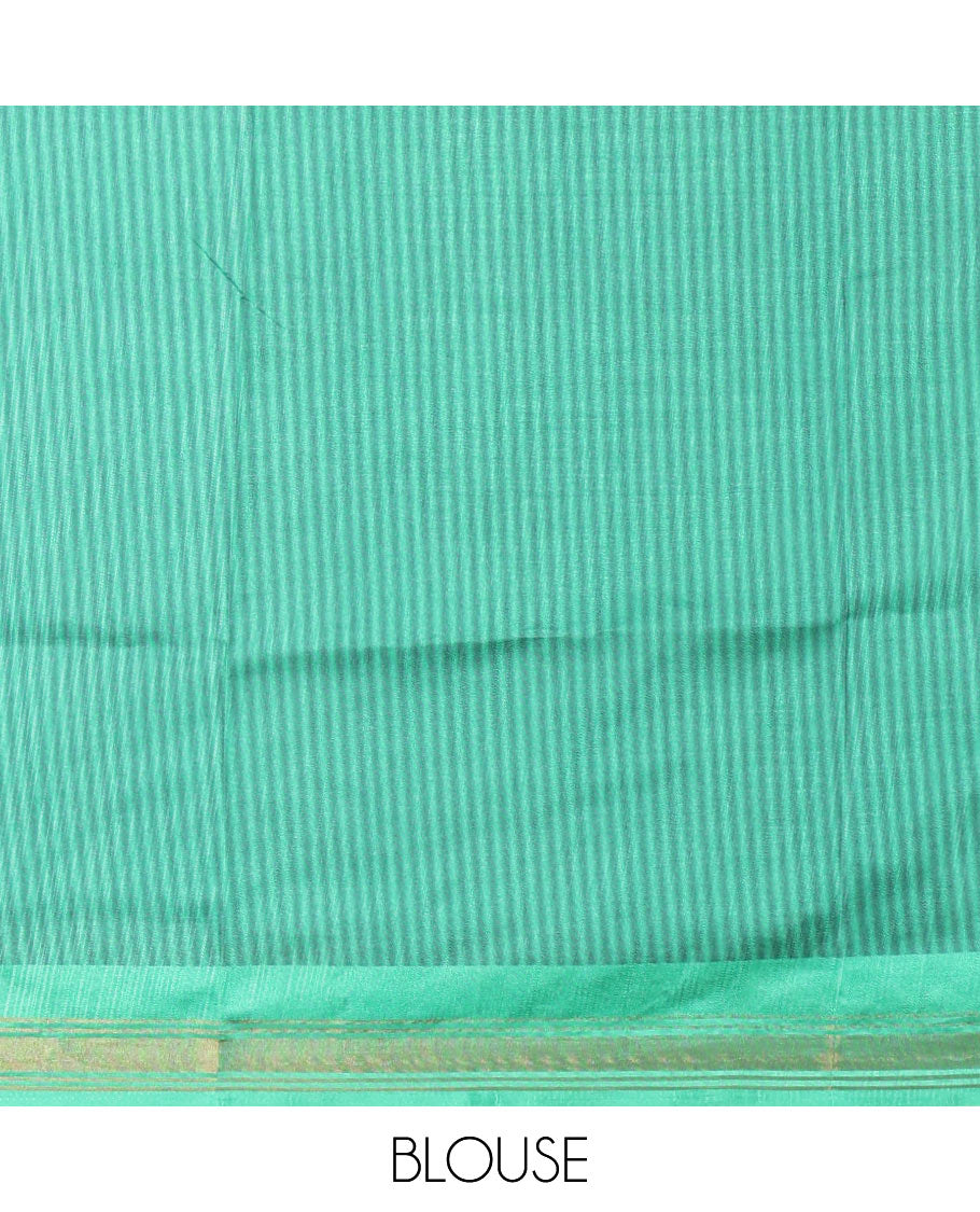 Mehenti Green Manipuri Silk Saree, Accentuated with Kalamkari-Style Floral Vine and Peacock Motifs Printed All Over Its Body, Complemented by a Contrast Zari Border, Pallu of Chevron Stripes, and Paired with a Contrast Blouse
