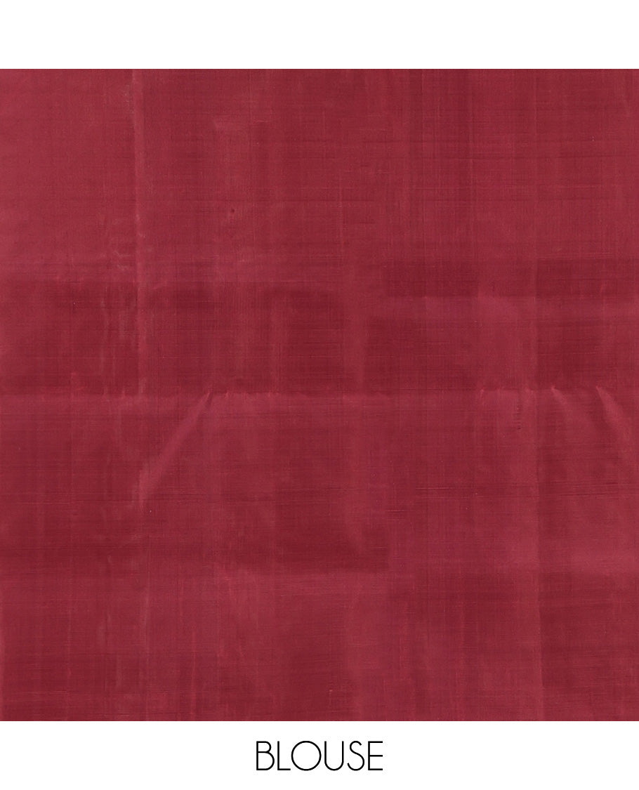 Borderless Maroon Mayuri Soft Silk Saree, Adorned with Buttas All Over Its Body, a Self-Pallu of Geometric Patterns, and Paired with a Matching Blouse