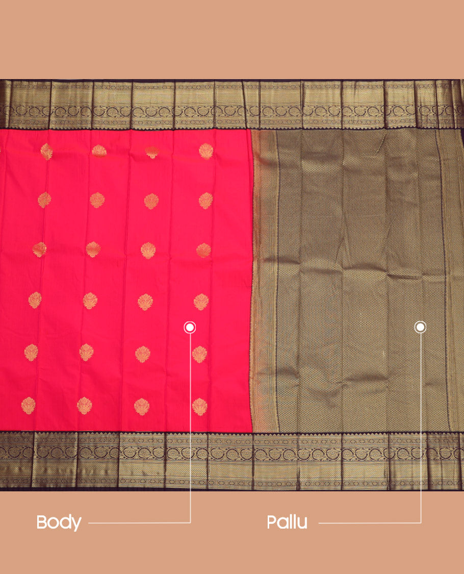 Pink Budget Silk Saree, Decked Up with Zari Buttas, Complemented by a Contrast Traditional Zari Border, Jaal Pallu, and Contrast Blouse