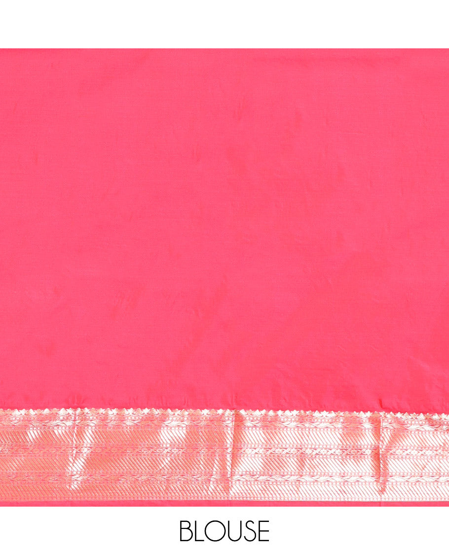 Yellow Budget Silk Saree, Beautifully Bedecked with Zari Buttas, Complemented by Contrast Traditional Zari Border, Pallu of Jaal and Paisleys, and Contrast Blouse