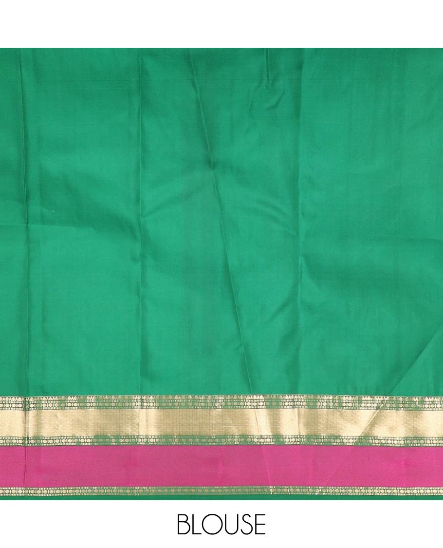 Sandal zari design silk saree, contrast intricate pallu & border of rekku, muthu, paisa, kodi mayil & yaanai designs