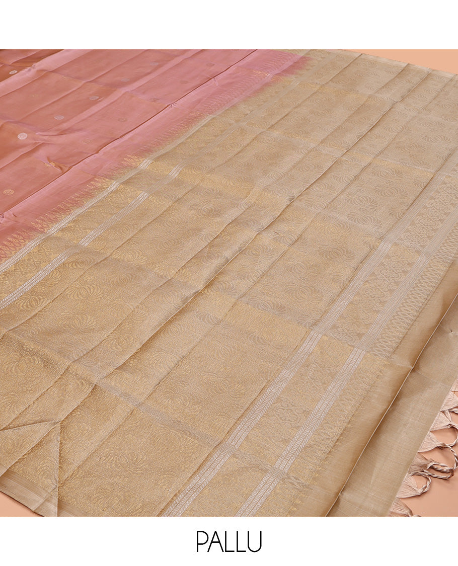 Peach Mayuri Lite Silk Mix Saree, Woven with Buttas All Over Its Body, Complemented by a Contrast Border, Pallu of Intricate Designs, and Paired with a Contrast Blouse