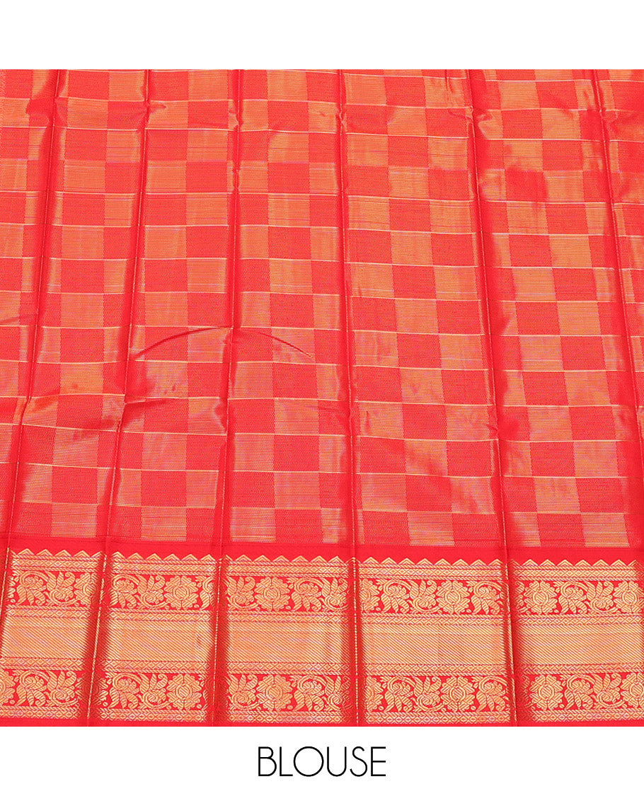 Yellow Budget Silk Saree, Subtly Sparkled with Zari Butta Enclosed Checks, Complemented by a Contrast Traditional Zari Border, Grand Pallu, and a Contrast Blouse