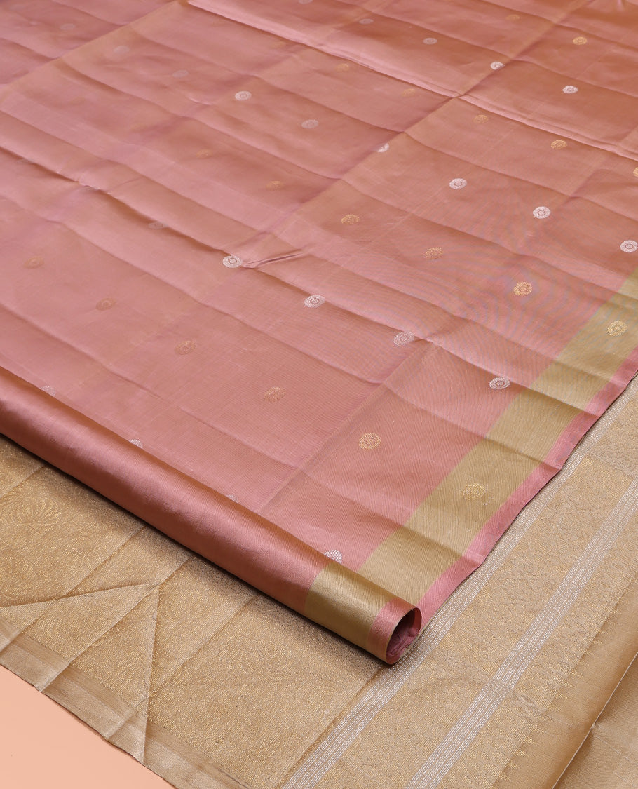 Peach Mayuri Lite Silk Mix Saree, Woven with Buttas All Over Its Body, Complemented by a Contrast Border, Pallu of Intricate Designs, and Paired with a Contrast Blouse