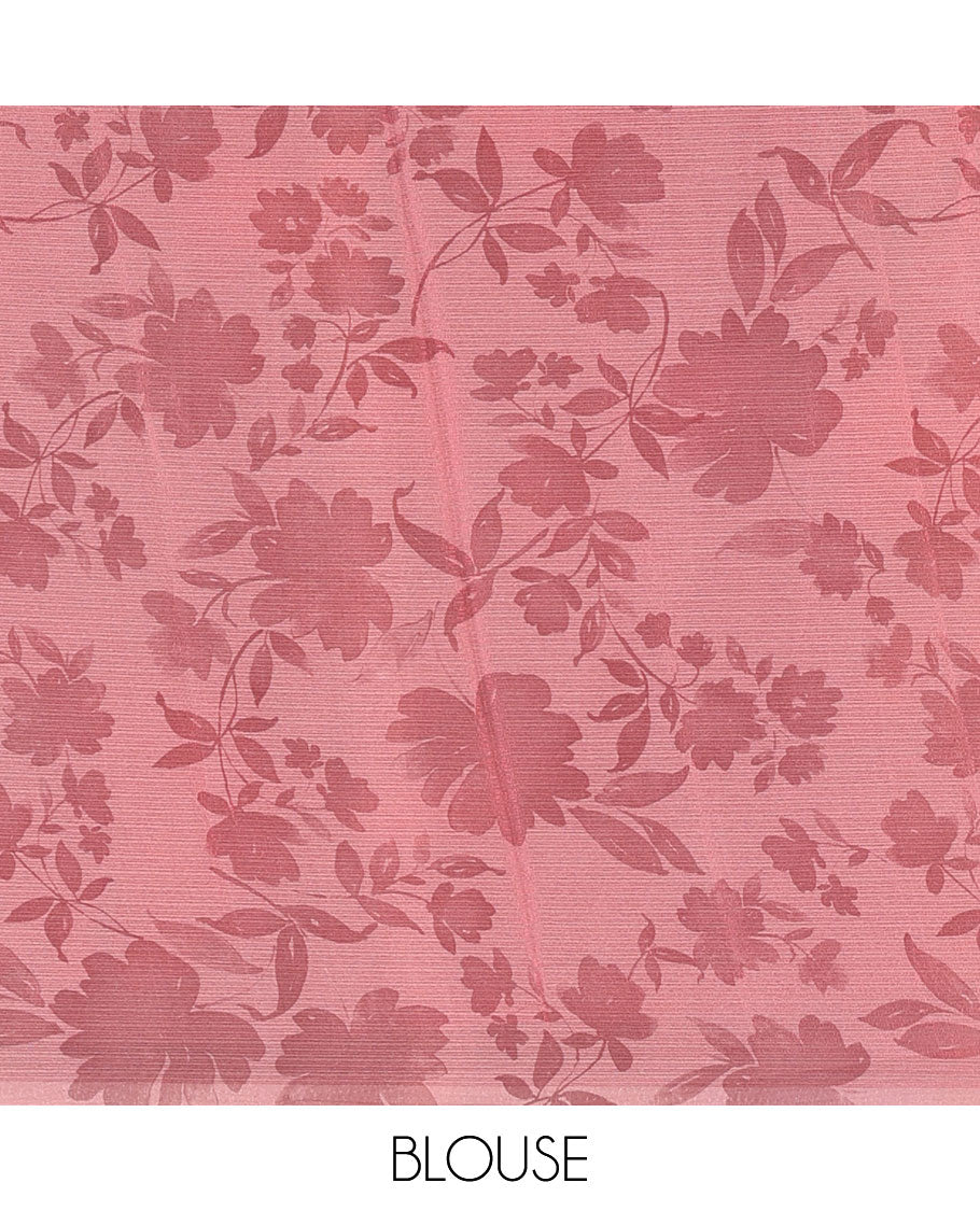 Borderless pink floral digital print brasso saree with self pallu along with printed blouse
