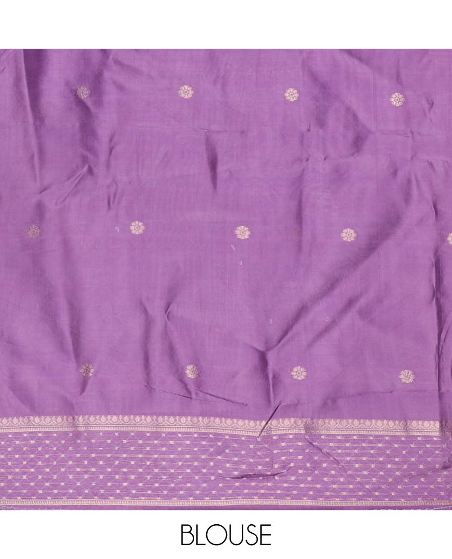 Violet golden zari striped burberry silk saree, contrast zari border & pallu features 1000 dobby-style buttas