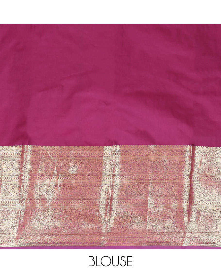 Brown striped, floral design gift saree with contrast zari design border & argyle design pallu