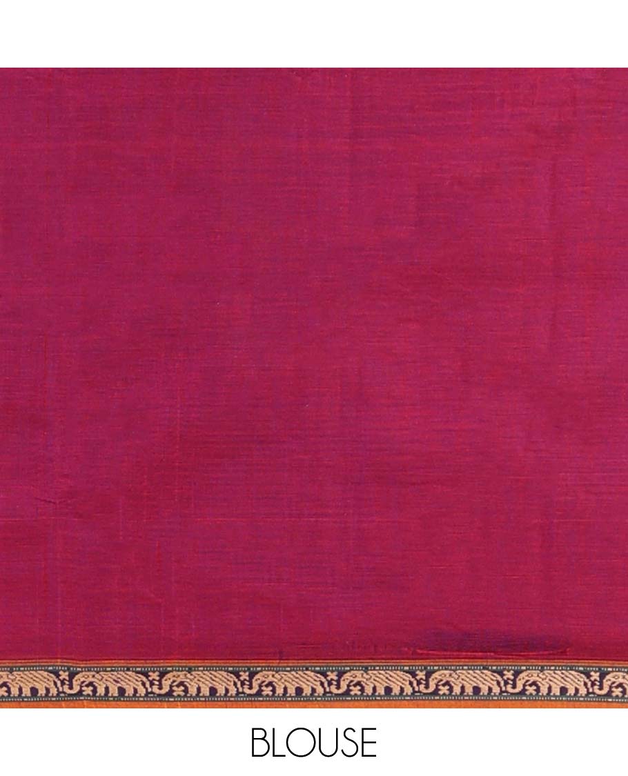 Red plain design Narayanapet cotton saree, contrast traditional design border & striped pallu
