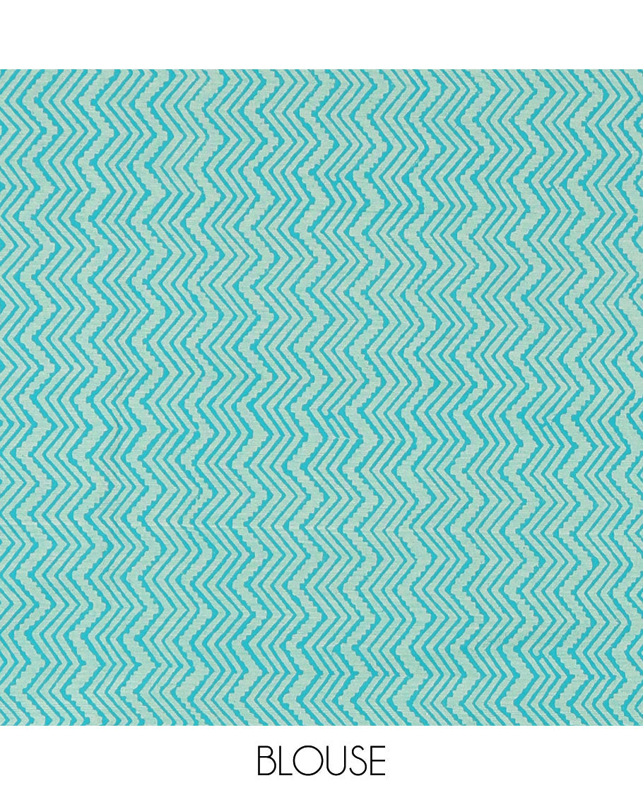 Borderless pink fairy motifs South cotton saree with a matching blouse, and a contrast chevron printed blouse