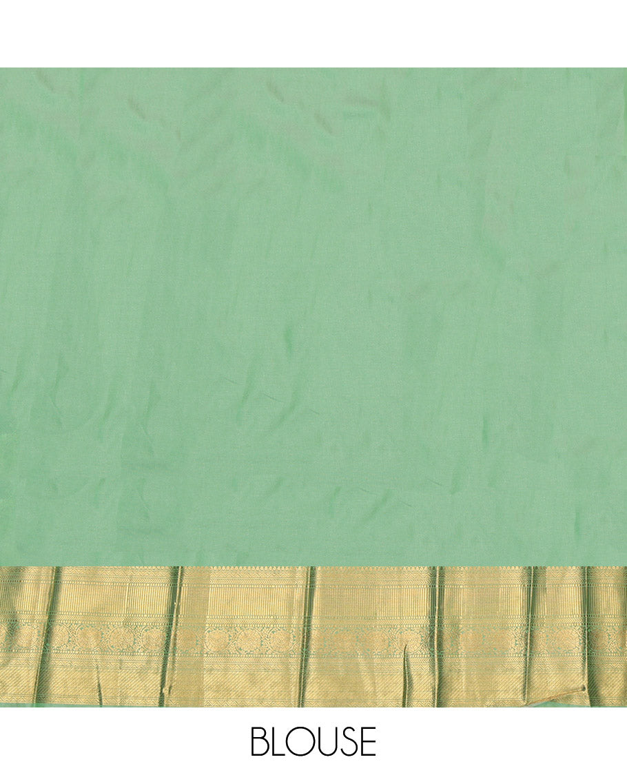 Brown Budget Silk Saree, Bedecked with Tree Zari Buttas, Complemented by a Contrast Traditional Border, Grand Pallu, and a Contrast Blouse
