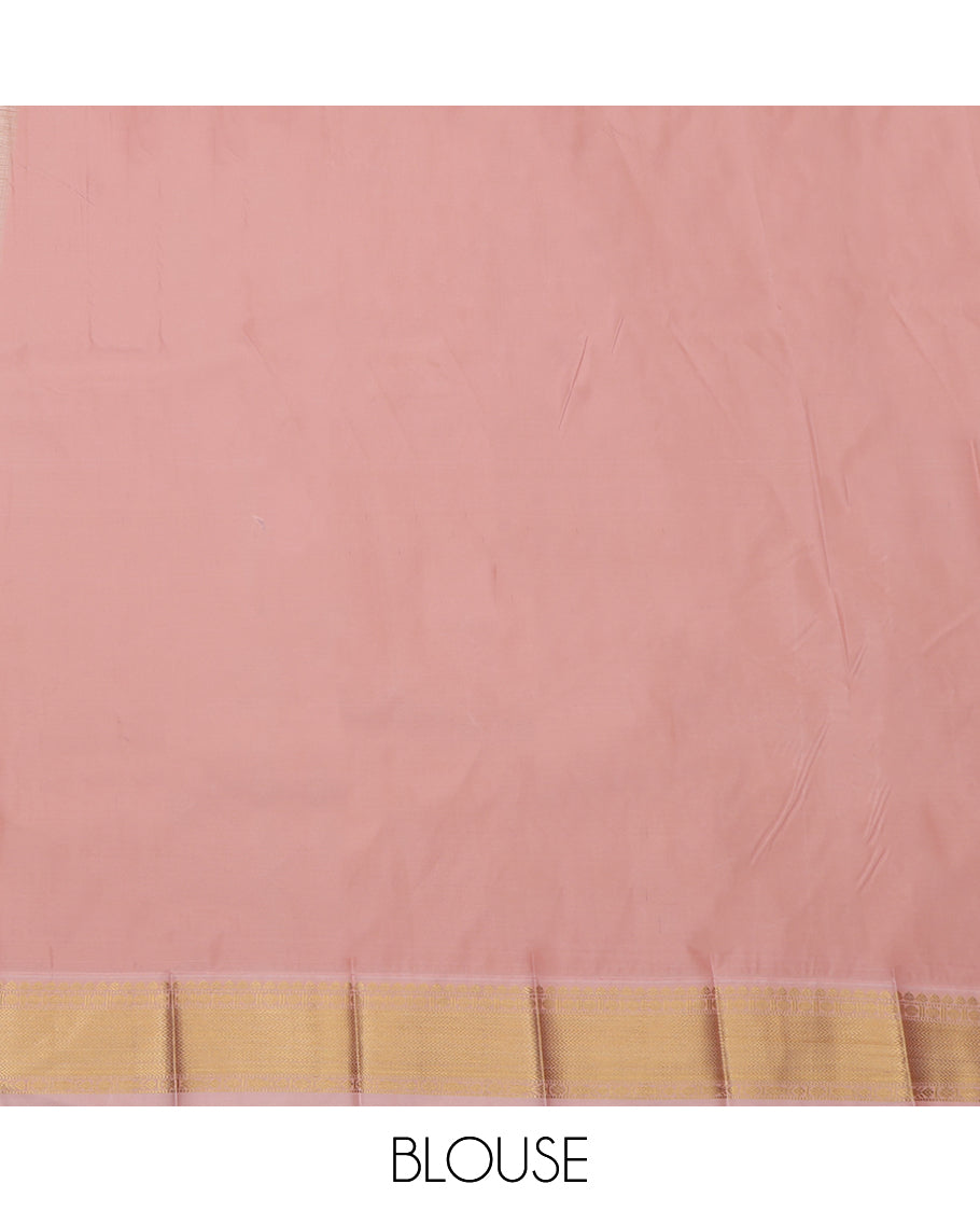Violet Budget Silk Saree, Decorated with Zari Buttas and Stripes, Complemented by a Contrast Traditional Zari Border, Grand Pallu, and Contrast Blouse