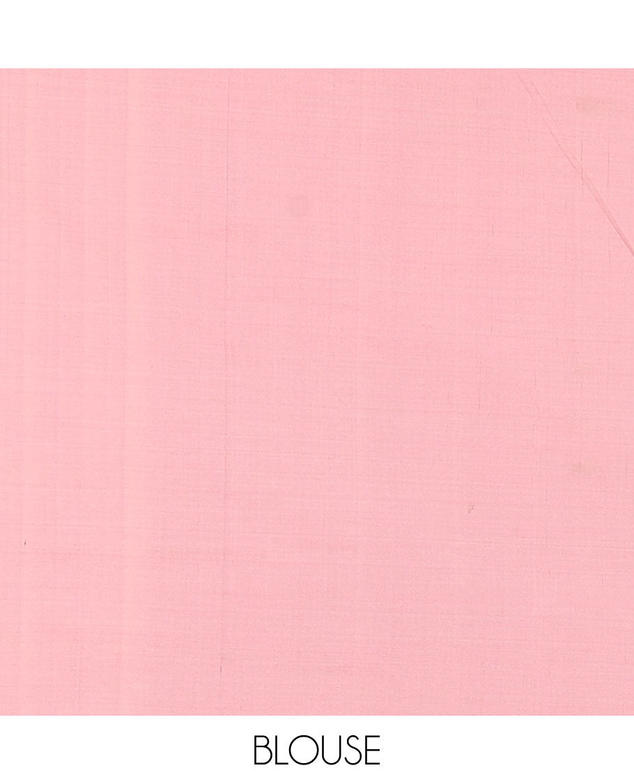 Borderless pink fairy motifs South cotton saree with a matching blouse, and a contrast chevron printed blouse