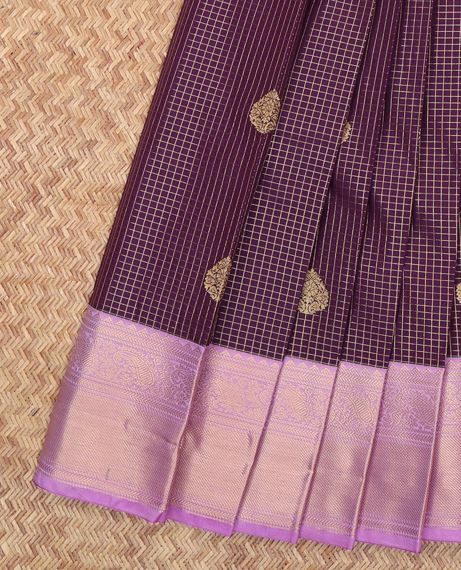 Purple Budget Silk Saree, Embellished with Zari Buttas and Checks, a Contrast Traditional Zari Border, Grand Pallu, and a Contrast Blouse