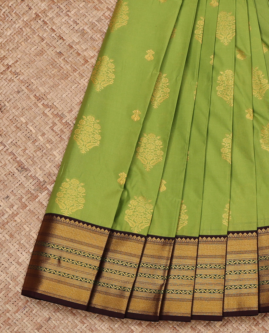Parrot Green Budget Silk Saree, Prettified with Zari Buttas All Over Its Body, Complemented by a Contrast Traditional Zari Design Border, Grand Pallu, and Paired with a Contrast Blouse