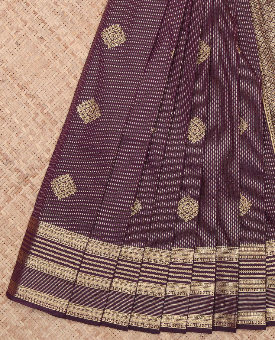 Brown Dotted Stripes Budget Silk Saree
