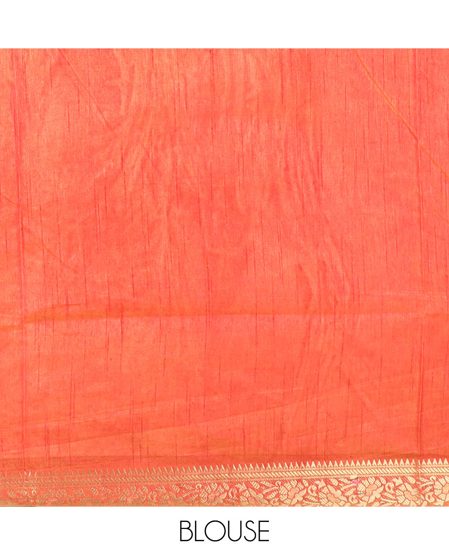 Orange floral vine patola silk saree, contrast traditional zari border and pallu of Pichwai cow and peacock motifs