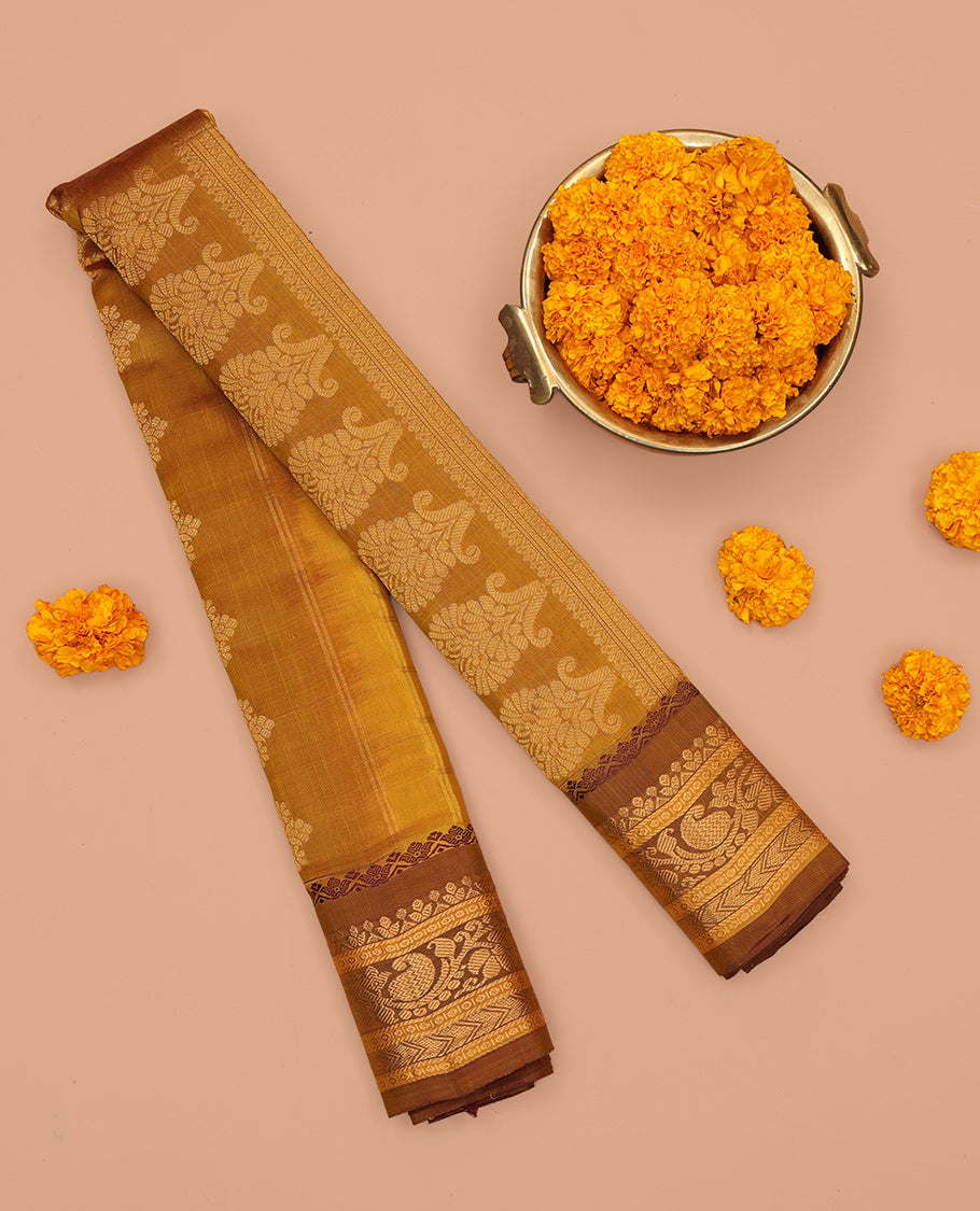 Yellow Gadwal Silk Saree