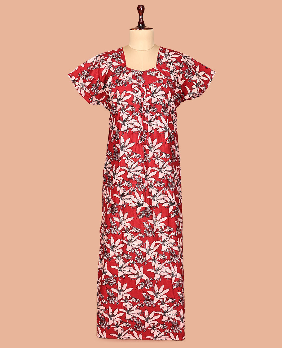 Red Cotton-Blended Nighty