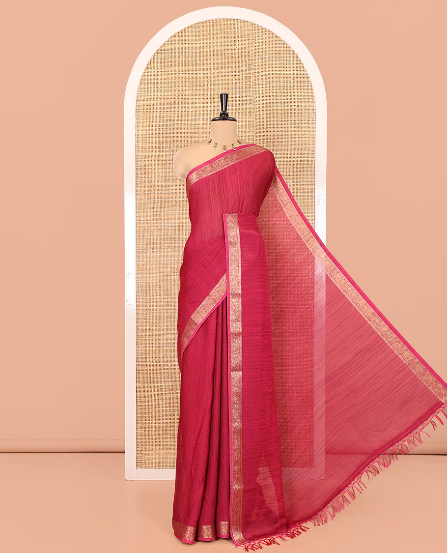 Purple Plain Moss Chiffon Saree, Highlighted by a Zari Border of Paisley Designs, a Self-Pallu, and Has No Blouse