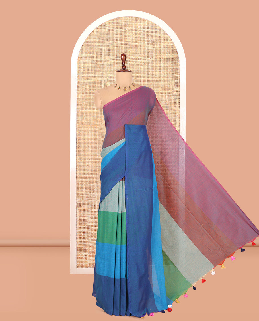 Borderless Blue Khadi Cotton Saree
