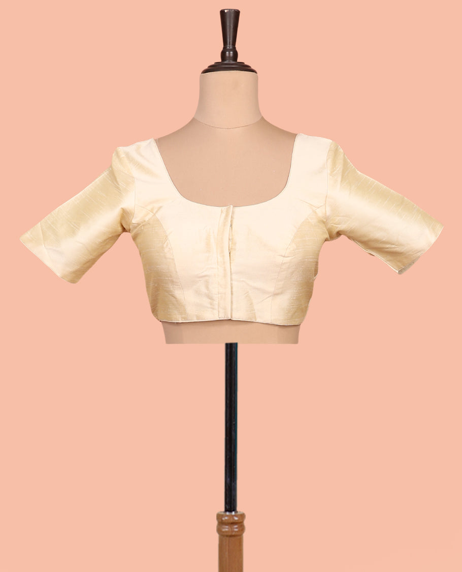 Cream Plain Readymade Blouse Featuring a Front Round-Neck, Back Round-Neck, and Half-Sleeves