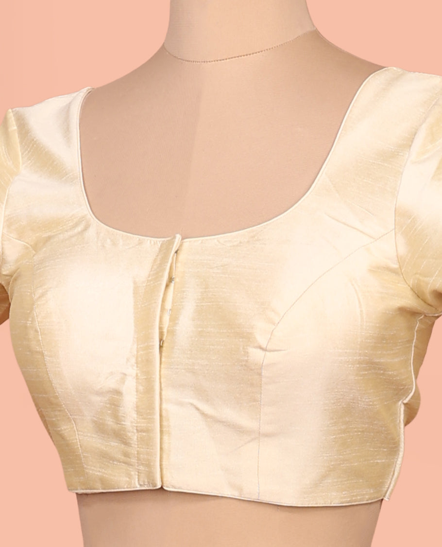 Cream Plain Readymade Blouse Featuring a Front Round-Neck, Back Round-Neck, and Half-Sleeves