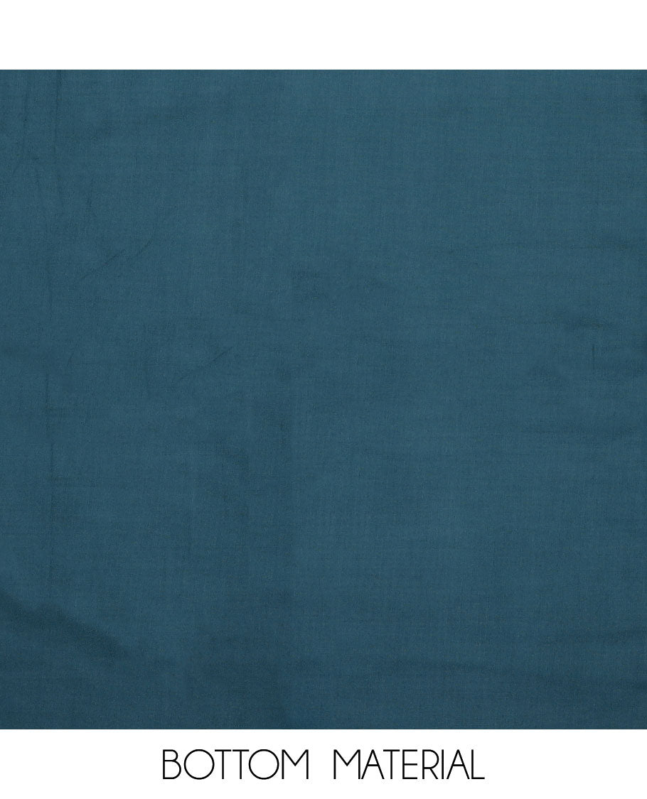 Light Blue material chudidar set, floral print with neck patch embroidered top, contrast bottom and zari woven dupatta