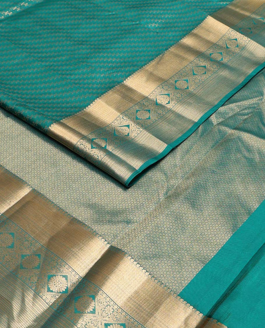 Peacock blue diagonal floral vine Vasundhara silk mix saree, traditional zari design border & jaal pallu
