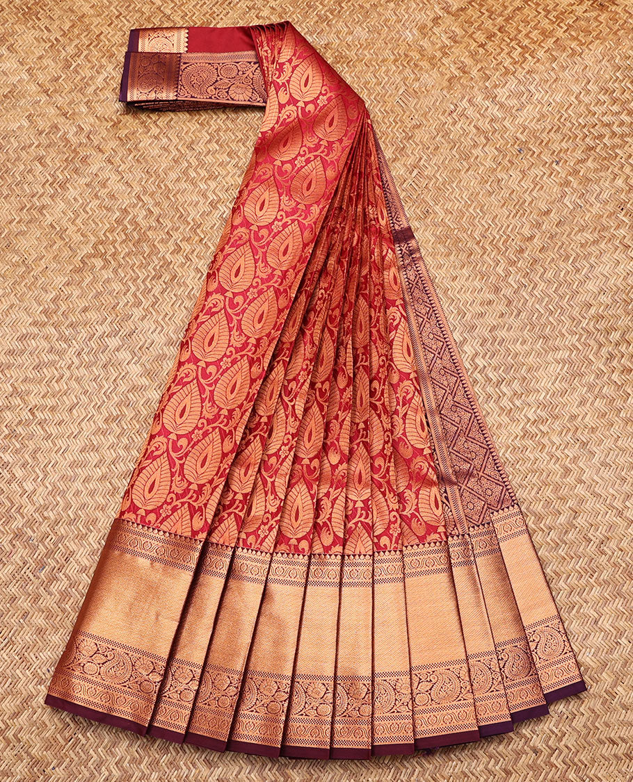 Red Budget Silk Saree, Adorned with Jacquard Design, Contrast Traditional Zari Border, Grand Jaal Pallu, and a Contrast Blouse