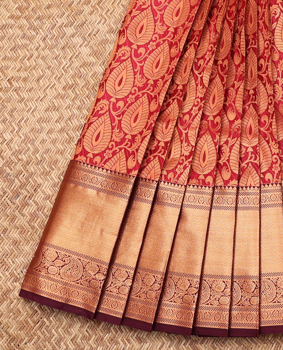 Red Budget Silk Saree, Adorned with Jacquard Design, Contrast Traditional Zari Border, Grand Jaal Pallu, and a Contrast Blouse
