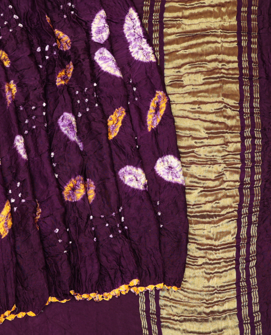 Borderless Purple Bandhani Dola Silk Saree