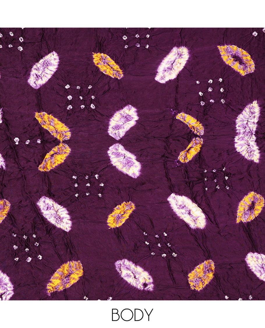 Borderless Purple Bandhani Dola Silk Saree