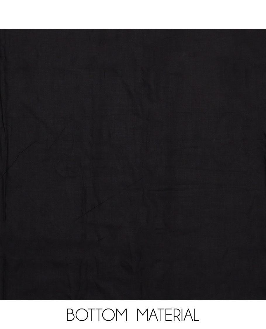 Black material chudidar set, floral motifs printed top, plain bottom, and floral printed dupatta