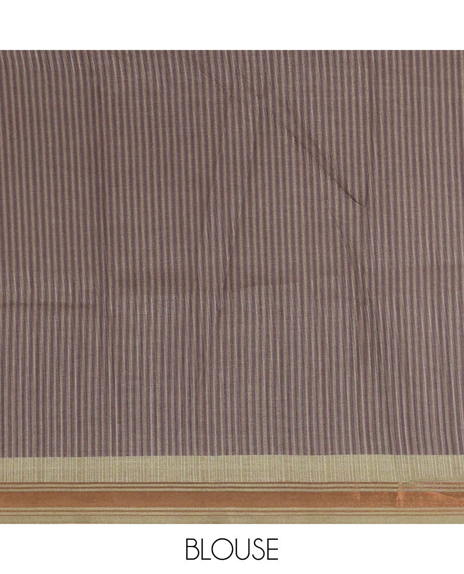 Violet Manipuri Silk Saree, Accentuated with Kalamkari-Style Floral Vine and Peacock Motifs Printed All Over Its Body, Complemented by a Contrast Zari Border, Pallu of Chevron Stripes, and Paired with a Contrast Blouse