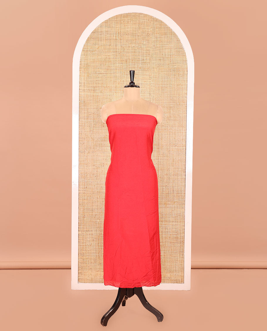Red Semi Silk Material Churidar Set, Subtly Made Plain Top, a Plain Santoon Bottom, and Is Paired with a Dual-Colored Bandhani Motifs Semi Silk Dupatta