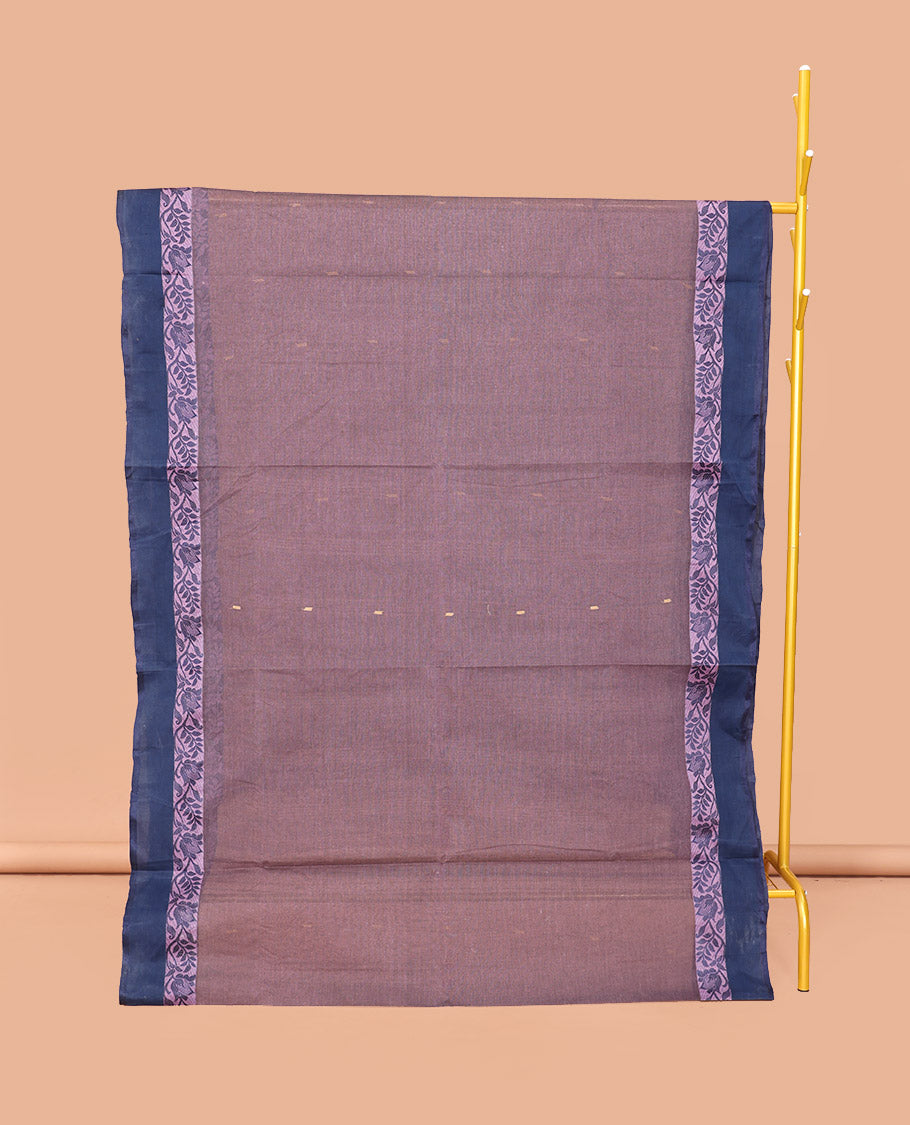 Lavender Bengal Cotton Saree Featuring Buttas, a Contrast Floral Creeper Border, a Pallu of Stripes and Buttas, and a Matching Blouse