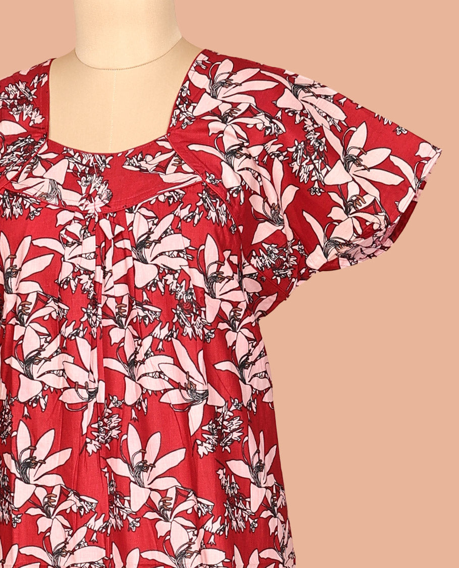 Red Cotton-Blended Nighty
