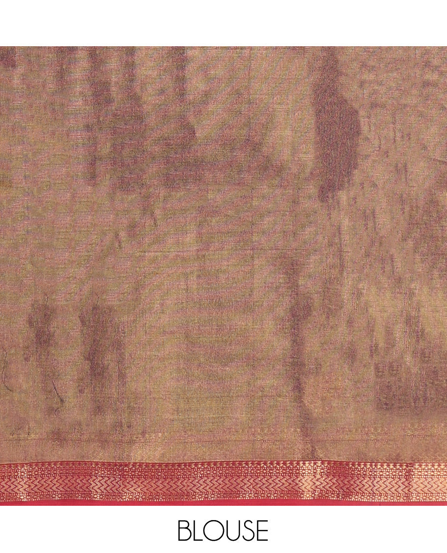 Brown Plain Maheshwari Cotton Saree, a Contrast Traditional Zari Border, Pallu of Zari Stripes, and a Matching Blouse