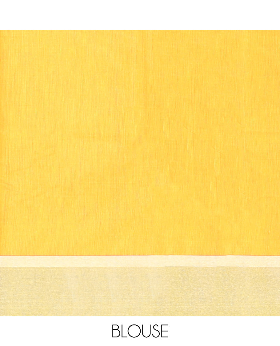 Yellow Semi-Silk Cotton Saree, Subtly Decked up with Floral Zari Buttas All Over Its Body, Complemented by Contrast Border, Pallu of Floral Designs, and Paired with a Matching Blouse