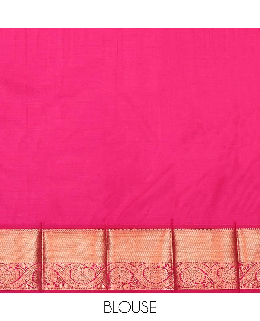 Blue Budget Silk Saree, Woven with Jacquard Design, Complemented by a Contrast Floral Creeper Zari Border, Grand Jaal Pallu, and a Contrast Blouse