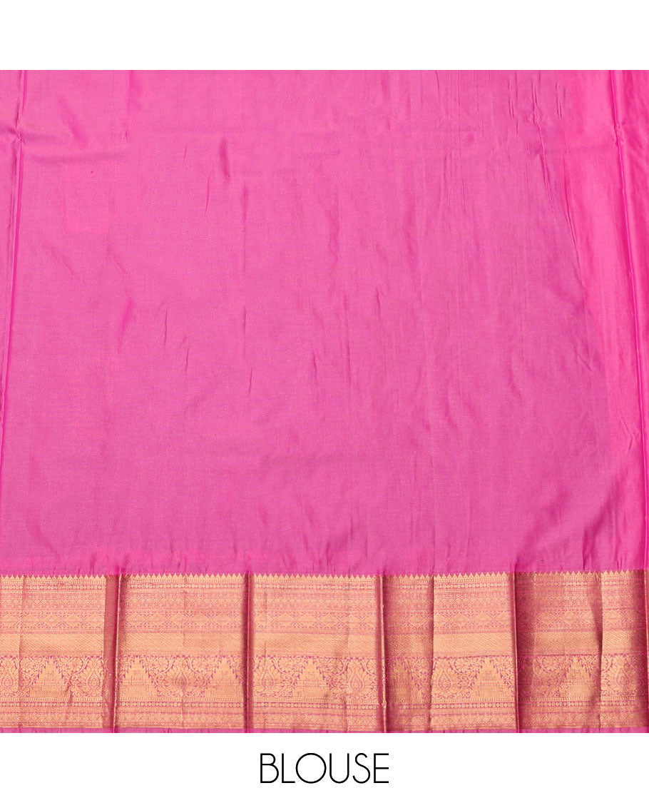 Blue Budget Silk Saree, Graced with Zari Buttas, Complemented by Contrast Traditional Zari Border, a Grand Pallu and a Contrast Blouse