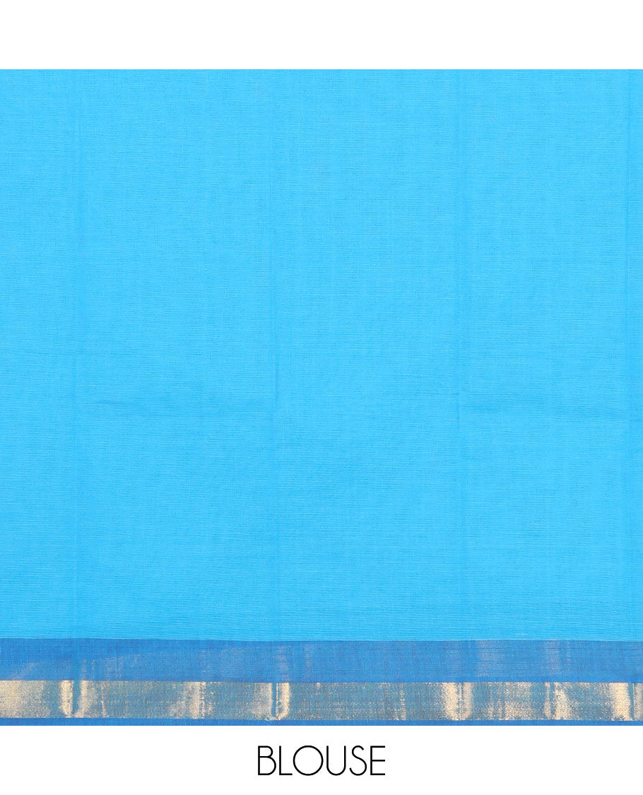 Blue Chirala Cotton Saree, Accentuated with an Argyle Design, a Contrast Zari Border, Contrast Peacock Pallu, and a Contrast Blouse