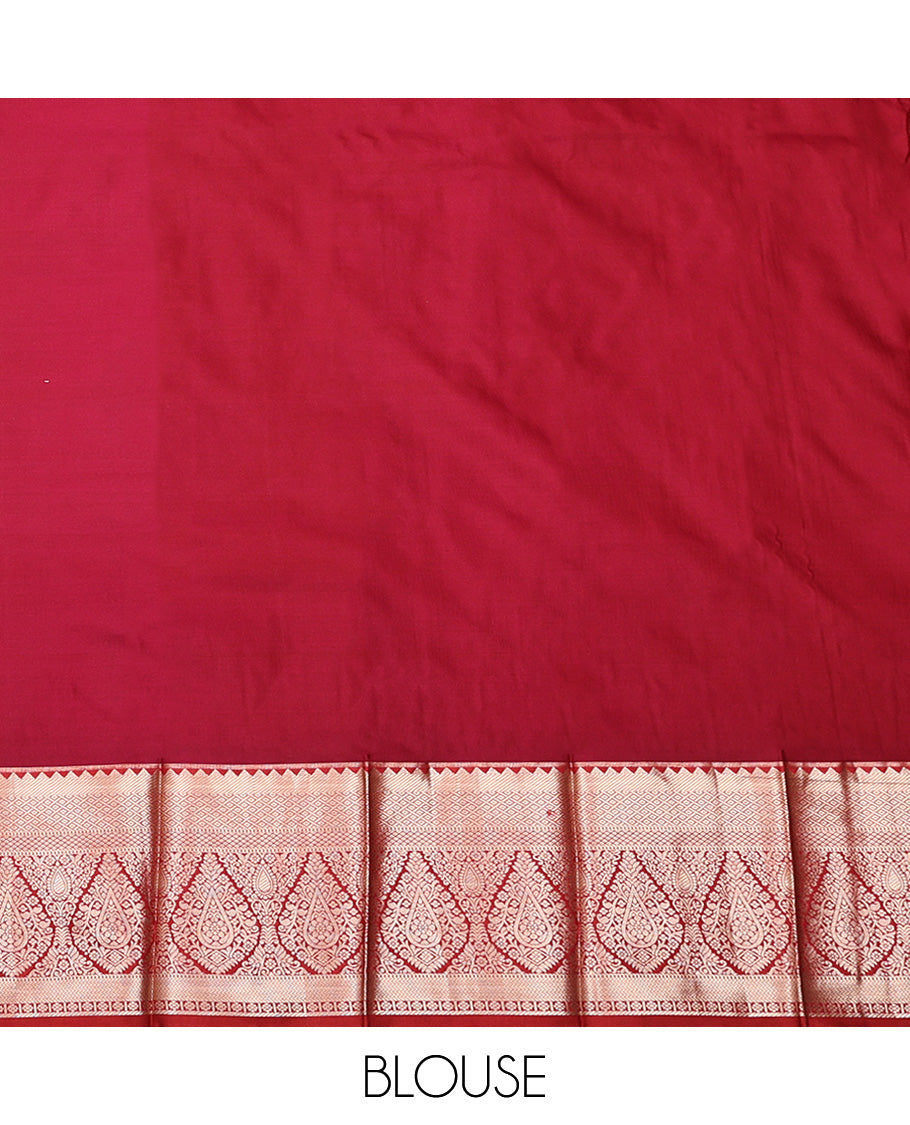 Orange Budget Silk Saree, Beautifully Bedecked with Zari Buttas, Complemented by a Contrast Traditional Zari Design Border, Grand Geometric Pallu, and Paired with a Contrast Blouse